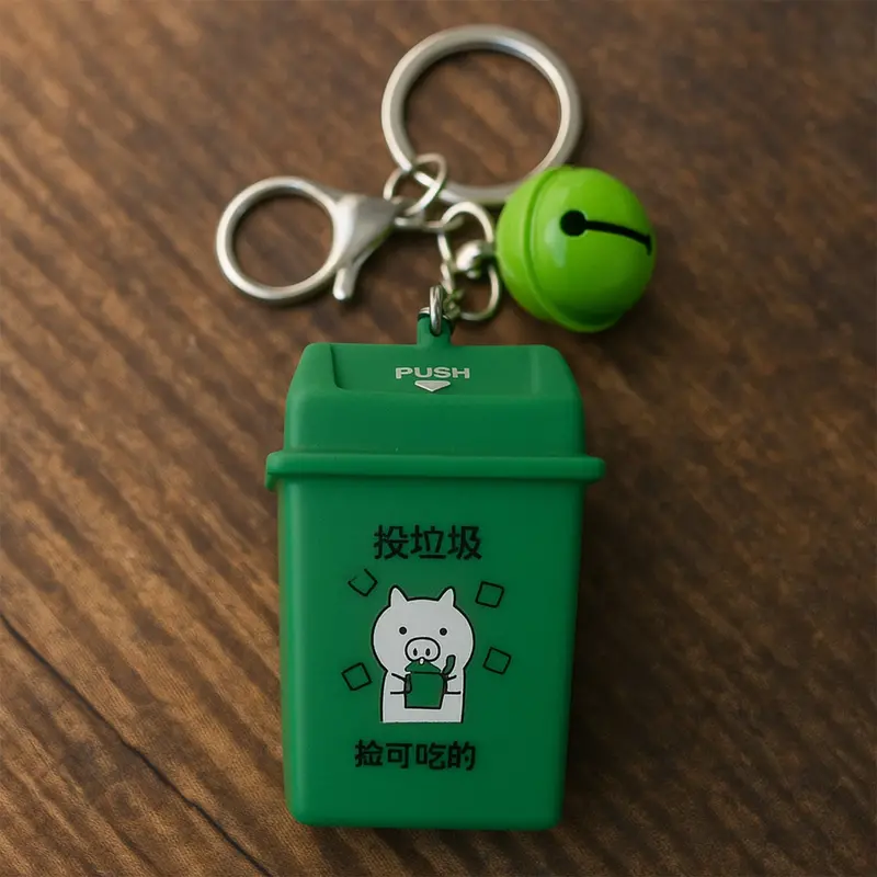 Recycling-Themed Trash Can Keychain – Fun & Functional Novelty Keyring 1