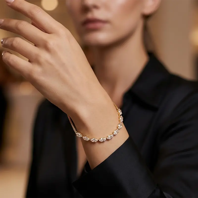 Refined Gold-Plated Bracelet With Brilliant American Diamond–Style Crystal Detailing 1
