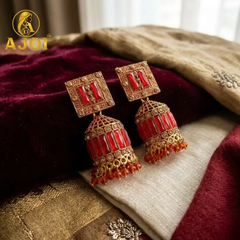 Regal Red Temple-Inspired Drop Earrings 1