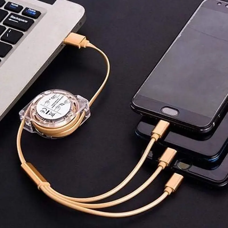 Retractable 3-In-1 Charging Cable – Universal Usb-C, Lightning, And Micro-Usb Adapter 1