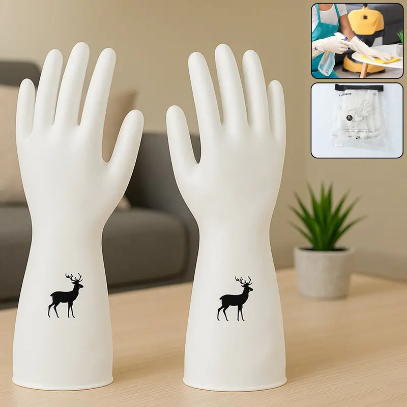 Reusable Deer-Print Cleaning Gloves – Latex-Free Rubber Grip Gloves (1 Pair) 1