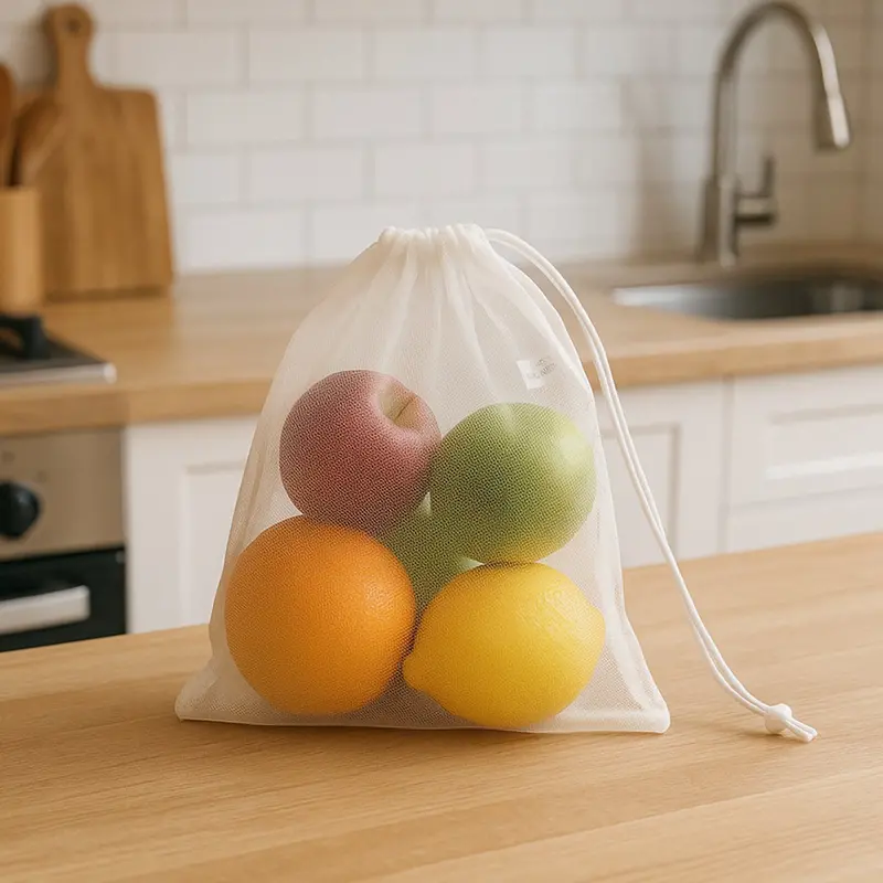 Reusable Mesh Drawstring Storage Bag – Crystal-Clear Design 1