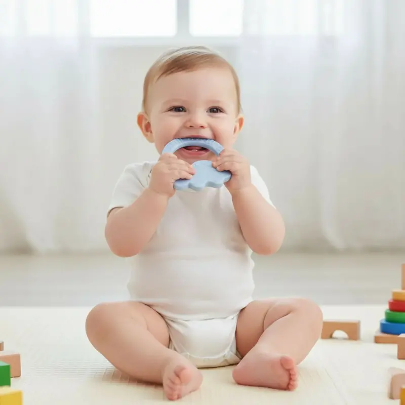 Rhino-Shaped Silicone Baby Teether – Ring Design For Tiny Hands 1