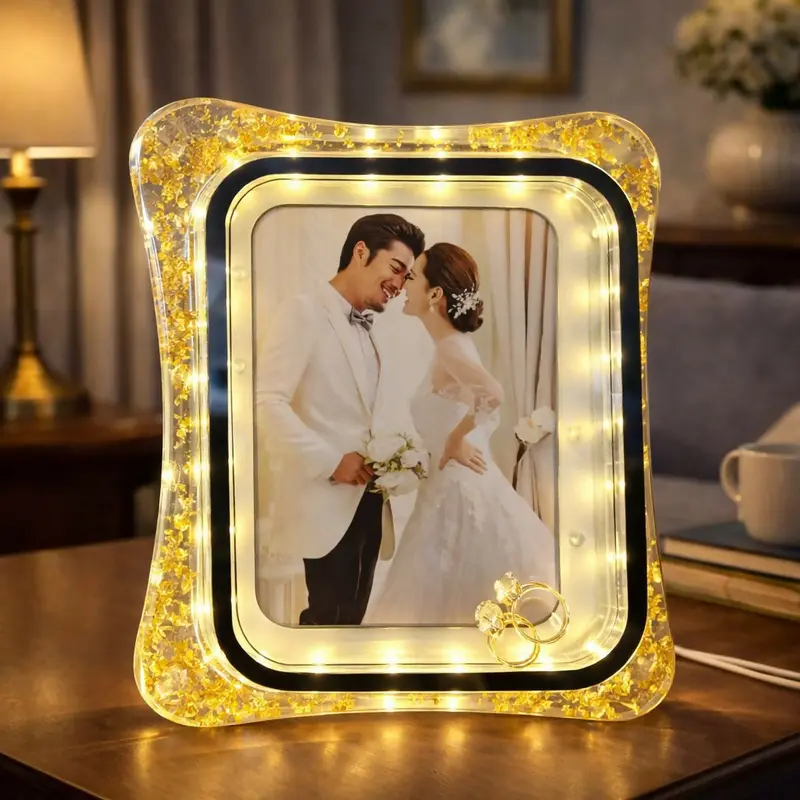 Romantic Led Crystal Photo Frame – Couples’ Keepsake Lighting Display 1
