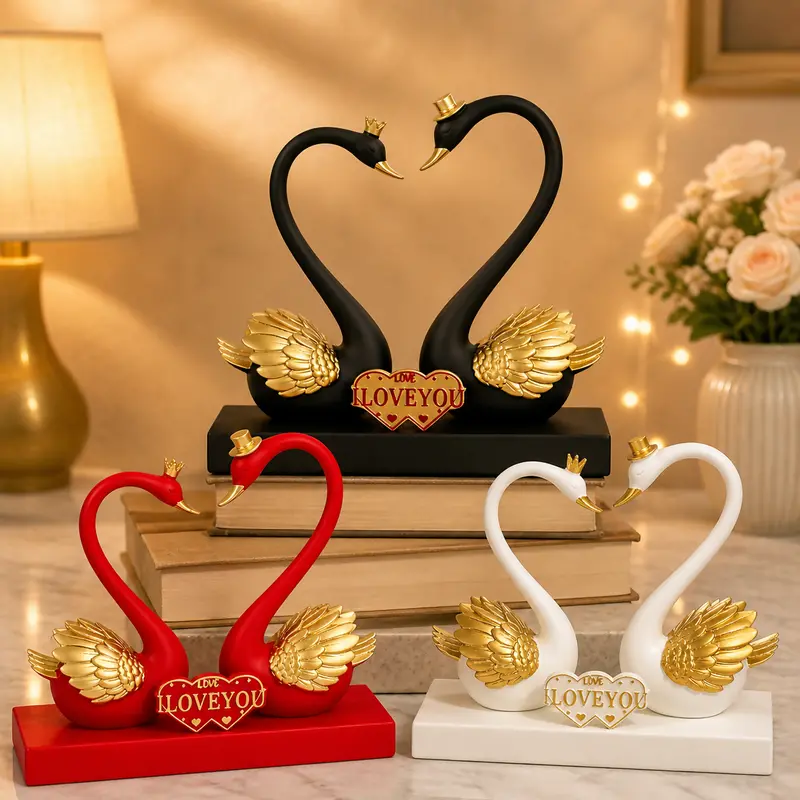 Romantic Swan Couple Figurine – Love-Themed Decorative Plaque For Home 1