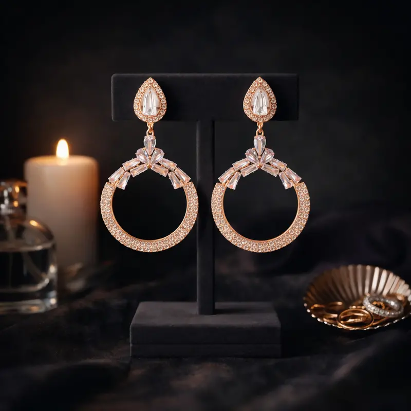 Rose Gold Chandbali Earrings – Contemporary Ethnic Glamour 1