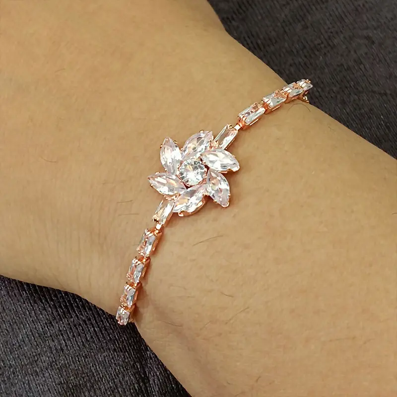 Rose Gold-Plated Adstone Bracelet – Elegant Adjustable Stone Accent Band 1
