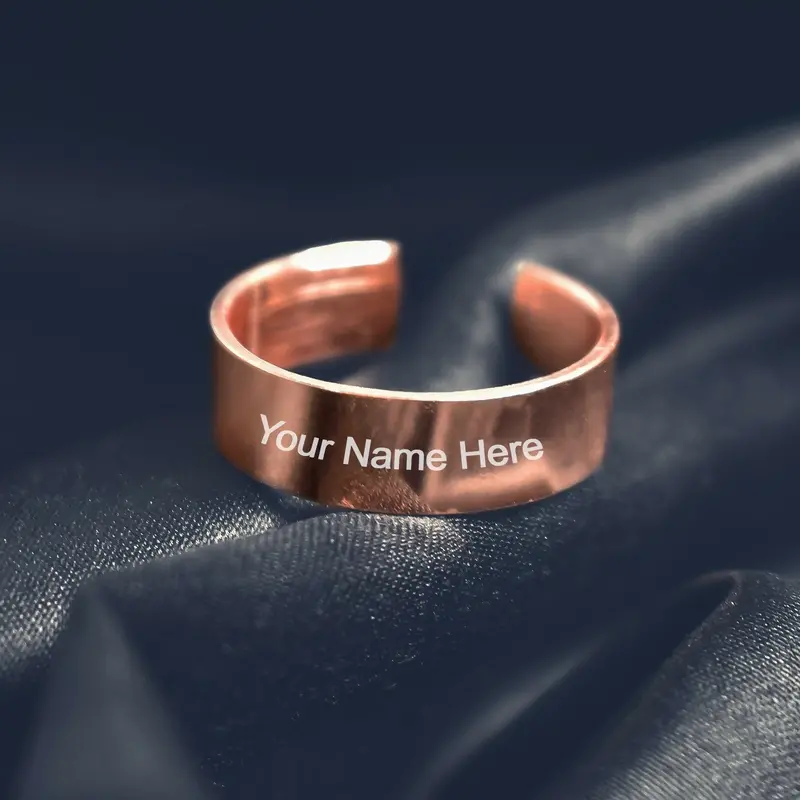 Rose Gold-Plated Stainless Steel Adjustable Ring With Custom Engraving 1