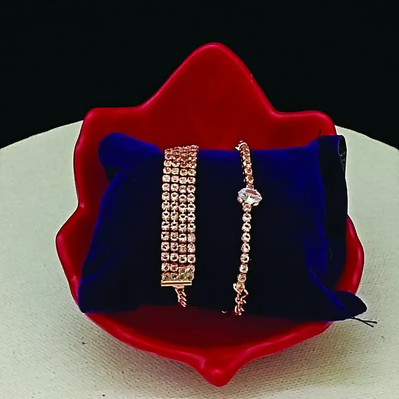 Rose Gold-Plated Stone Bracelet Set – Elegant Stackable Wrist Jewelry 1