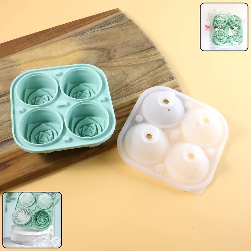 Rose-Shaped 4-Compartment Ice Tray With Snap-On Lid 1