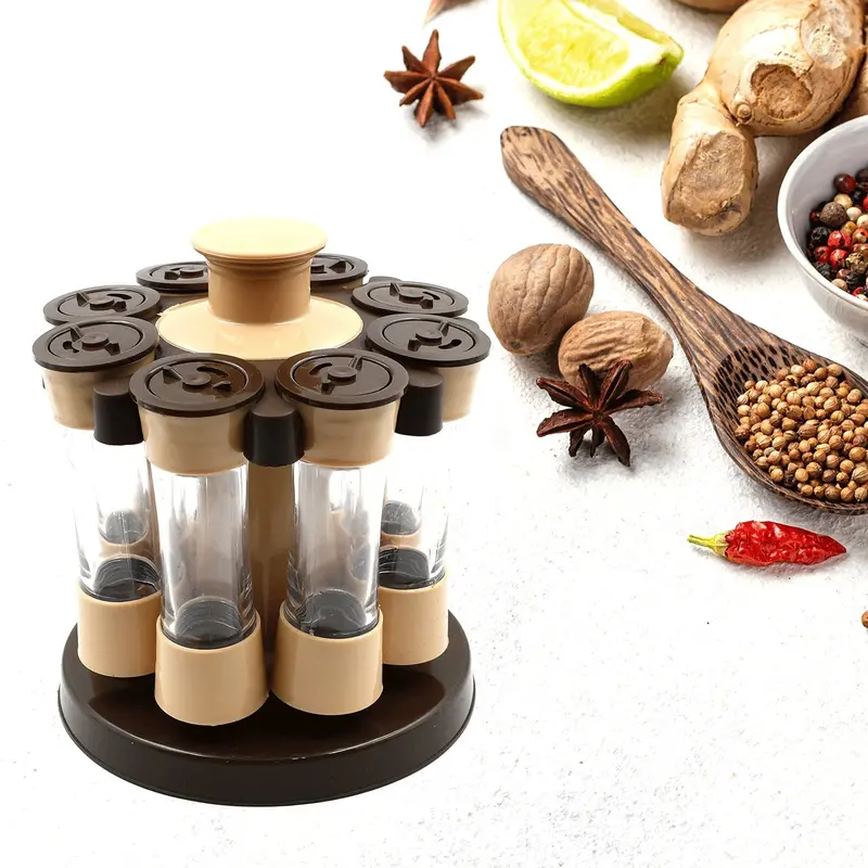Rotating 8-Bottle Spice Rack – Includes 120 Ml Jars & Condiment Set 1