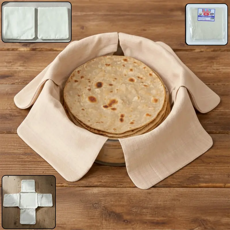 Round Cotton Roti Cover Set – Reusable 51 × 51 Cm Cloth Napkin (2-Pack) 1