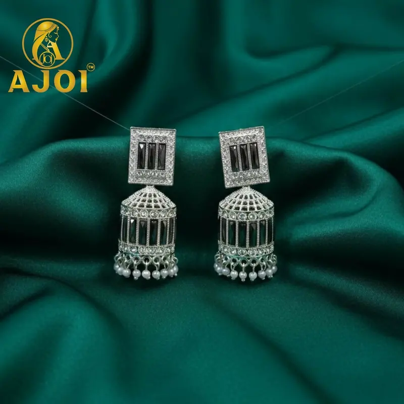 Royal Black Stone Dome Jhumka Earrings – Sophisticated Ethnic Jewelry For Women 1