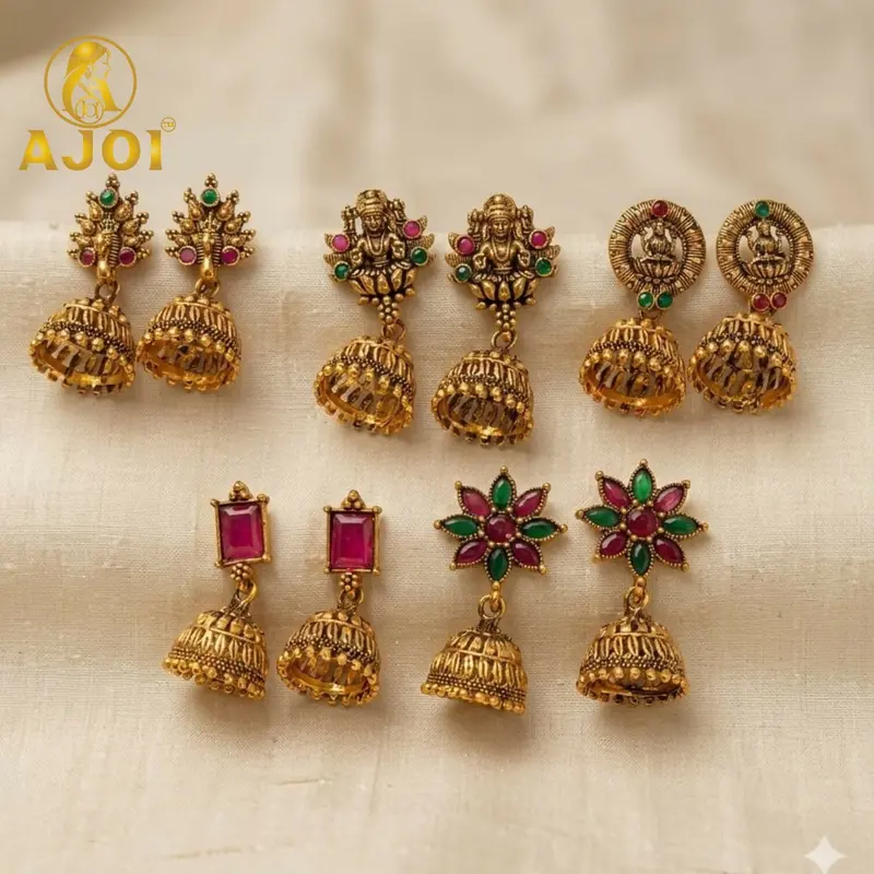 Royal Gold Temple Earring Set – Five-Piece Ensemble 1