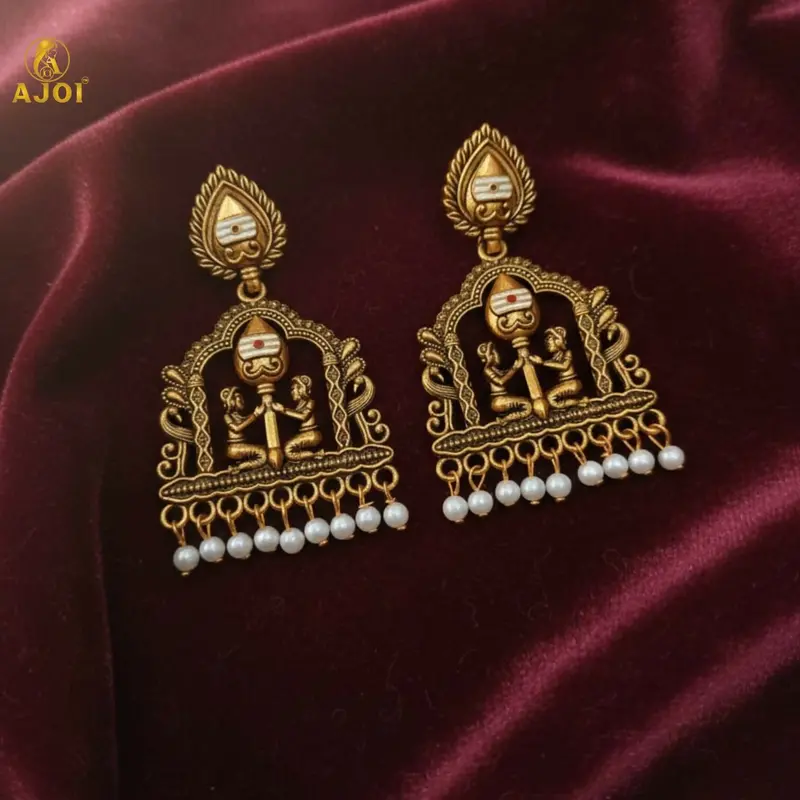 Royal Gold-Tone Jhumka Earrings With Pearl Danglers 1