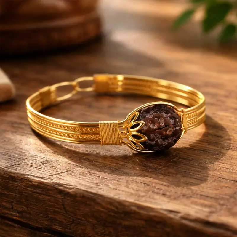 Rudraksha Bracelet For Men – Gold-Plated Spiritual Healing Bead Kada With Energizing Properties 1