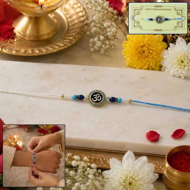 Sacred Om Symbol Designer Rakhi – Spiritual Raksha Bandhan Token 1