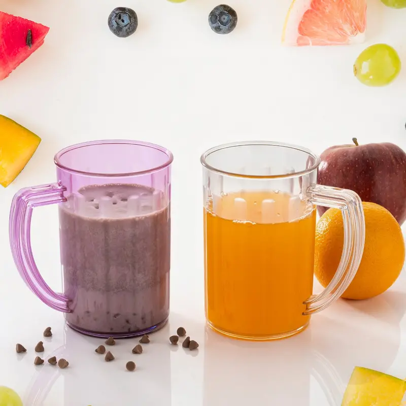 Shatterproof Juice Glass Set – Ergonomic Handle Glasses For Juices, Milkshakes, Beer, And Kids (2-Pack) 1