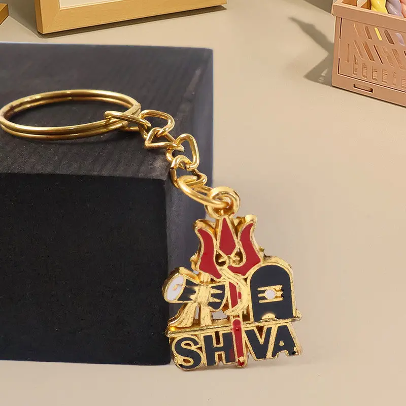 Shiva Trishul & Damru Metal Keychain – Golden Devotional Key Ring 1