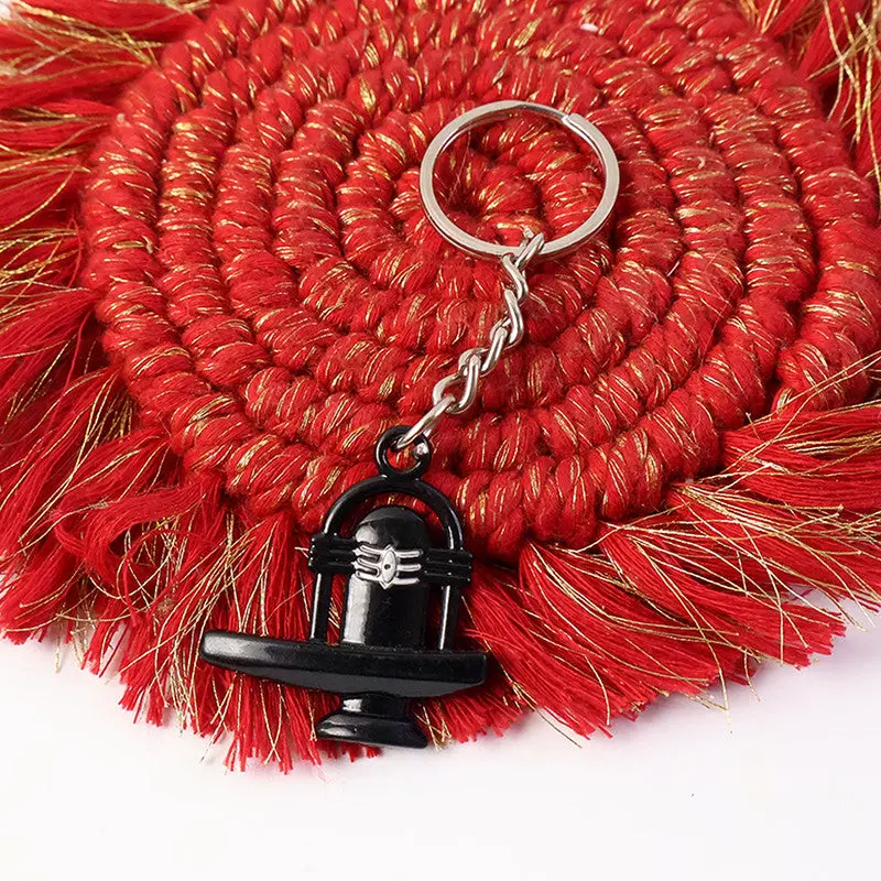 Shivling Metal Keychain – Sleek Black-Finished Sacred Symbol Key Ring 1