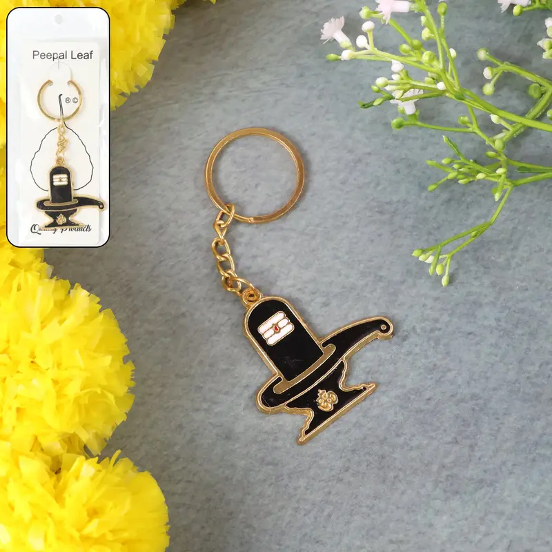 Shivling Motif Golden Keychain – Minimalist Sacred Geometry Pendant 1