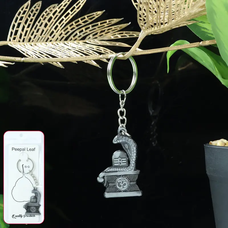 Shivling With Coiled Snake Keychain – Serpent-Adorned Silver-Finished Charm 1