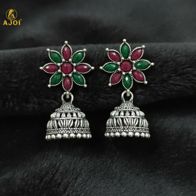 Shringara Ratnam Floral-Embellished Jhumka Earrings 1