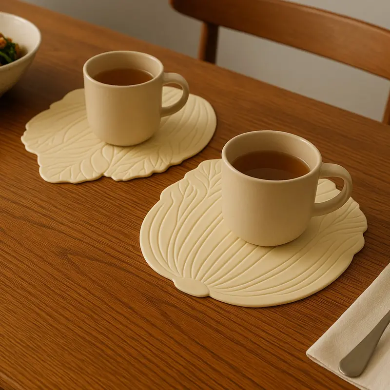 Silicone Leaf-Embossed Coaster Pair – Stylish Drink Protection Set (2 Pieces) 1