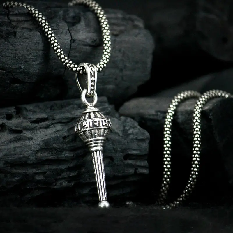 Silver Gada Pendant Necklace – Traditional Hindu Symbolic Jewelry With Chain 1
