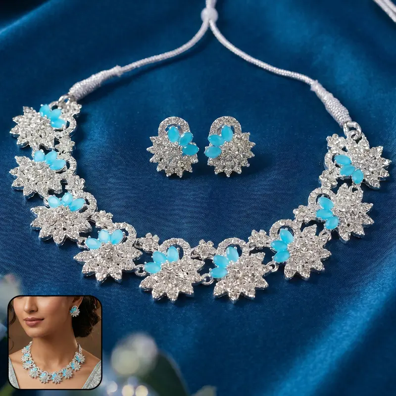 Silver-Plated Blue Gemstone Jewelry Set – Classic Necklace & Earring Collection 1
