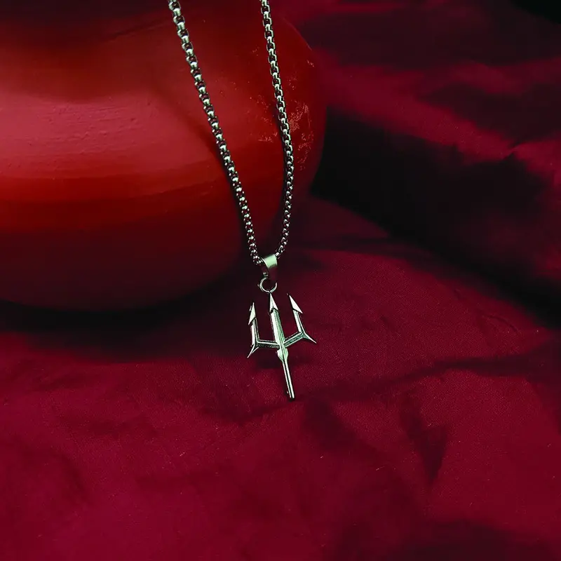 Silver-Plated Trishul Symbol Pendant On Chain – Men’S Spiritual Jewelry 1