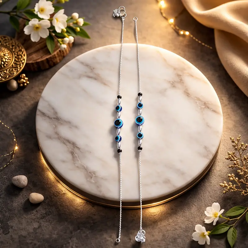 Silver-Tone Evil Eye Beaded Anklet – Elegant Protective Foot Jewelry For Women 1