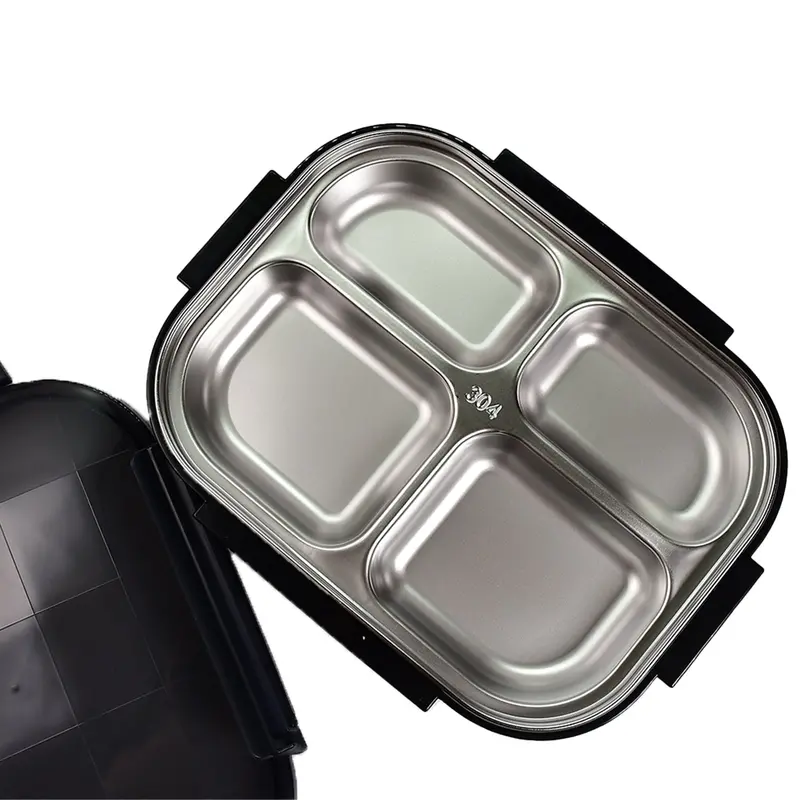 Sleek Black 4-Section Transparent Lunch Box – Leak-Resistant Bento Container 1