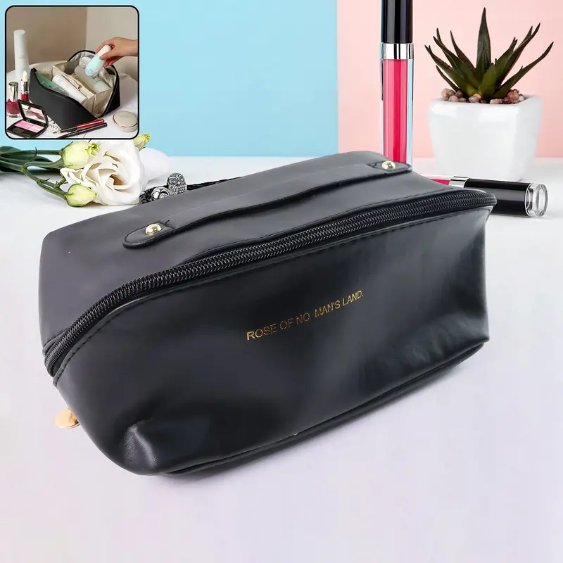 Sleek Black Zippered Travel Toiletry Bag With Handle – Premium Organizer 1