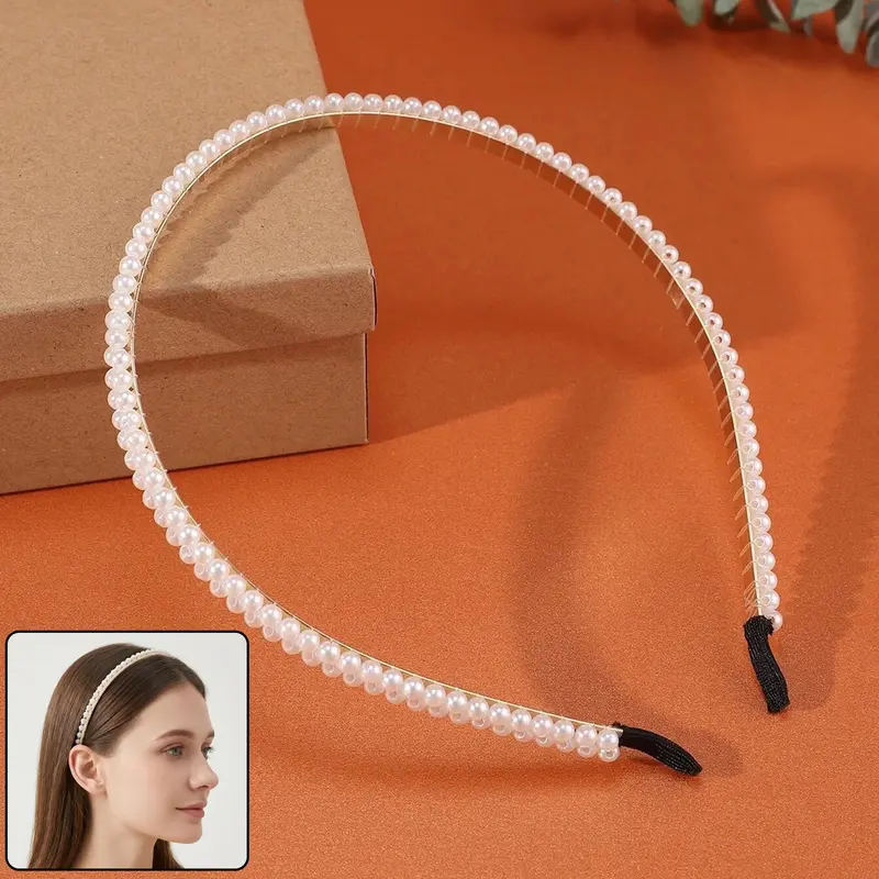 Slim Pearl-Adorned Hairband – Minimalist Designer Headband (1 Piece) 1