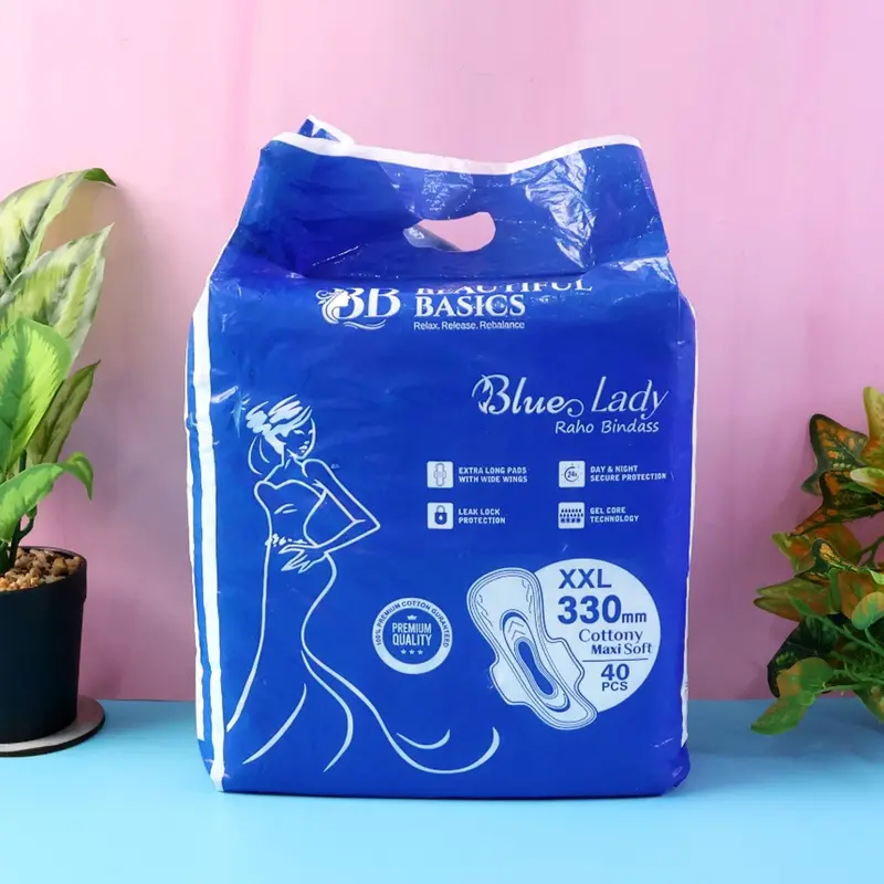 Soft & Absorbent Blue Cotton-Lined Long Sanitary Pads – Basic Essentials Pack 1