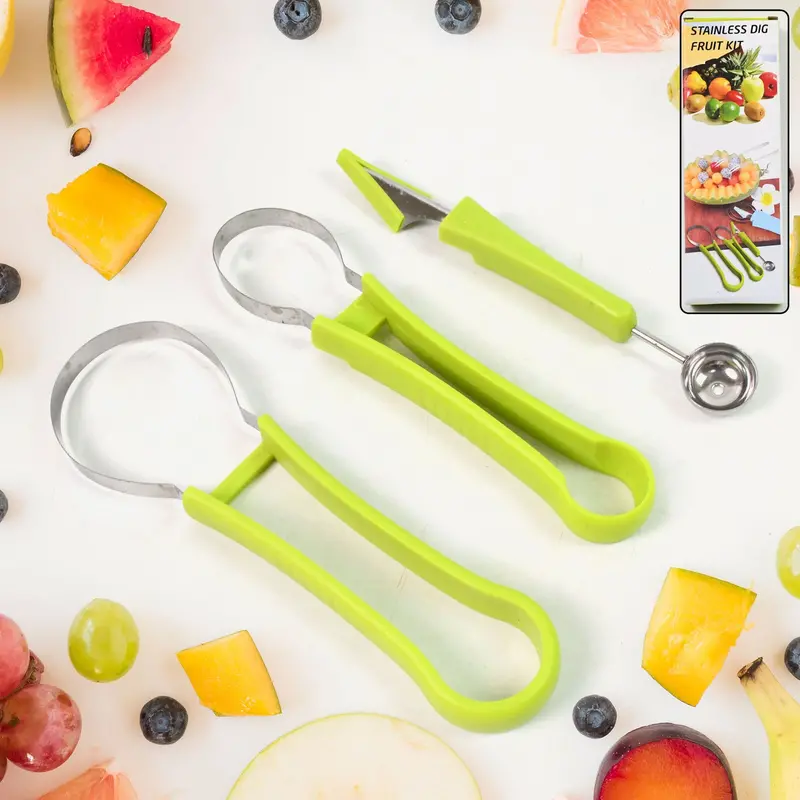 Stainless Steel 3-In-1 Watermelon Slicer And Fruit Carving Tool Set 1