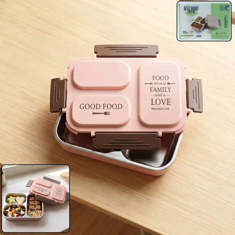 Stainless Steel 3-Section Bento Box – Leak-Resistant Lunch Container (1 Pc) 1