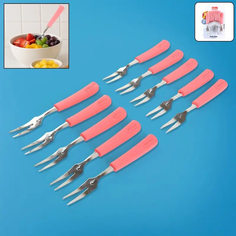 Stainless Steel Fruit Fork Set – 10-Piece Ergonomic Non-Slip Collection 1