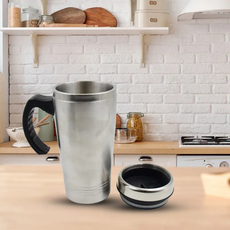 Stainless Steel Travel Coffee Mug With Leak-Proof Lid And Comfort Handle 1