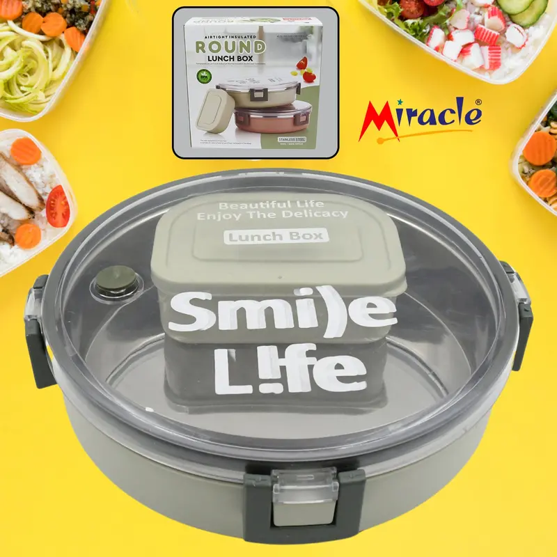 Stainless Steel Two-Tier Round Lunch Box – Stackable Meal Container (450 Ml + 250 Ml) 1