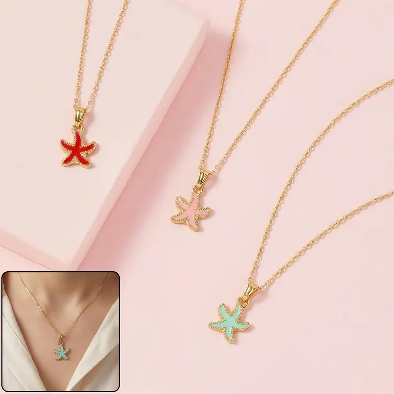 Starfish Gold Pendant Necklace – Playful Enamel-Colored Charm For Everyday Wear 1
