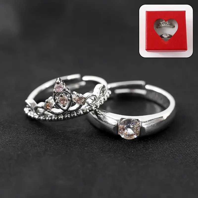 Sterling Silver Couple Rings Set – Presented In Red Love-Themed Gift Box 1