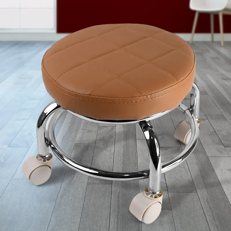 Sturdy Rolling Pedicure Stool – Steel-Base Swivel Seat With Casters 1