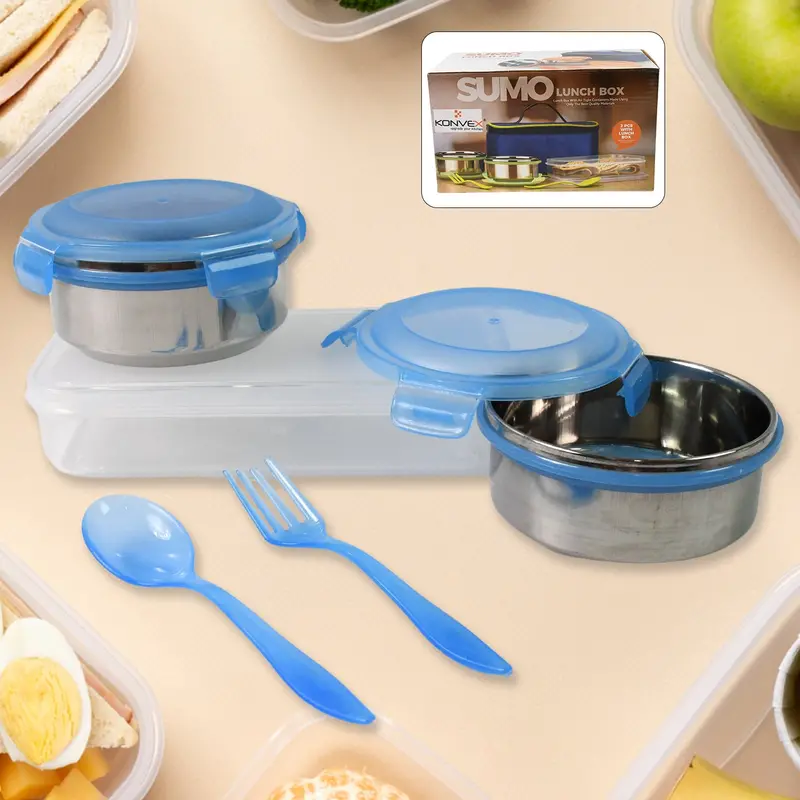 Sumo-Themed Lunch Kit – Plastic Bento Box With Carry Bag & Cutlery (2 Pc Set) 1