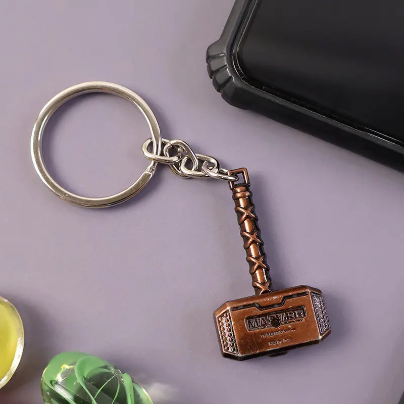 Superhero Hammer Metal Keychain – Miniature Metallic Hammer Design 1