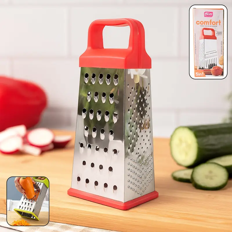 Supermom 5-In-1 Comfort-Grip Stainless Steel Grater And Slicer Combo 1