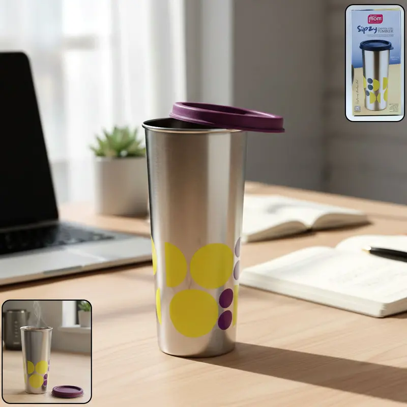 Supermom Printed Stainless Steel Travel Tumbler – 600Ml Portable Insulated Cup (1 Pc) 1