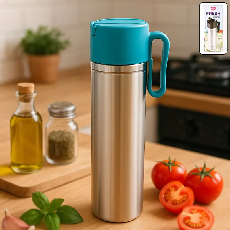 Supermom Stainless Steel Oil Pourer – 1000 Ml Flip-Lid Bottle With Ergonomic Handle 1