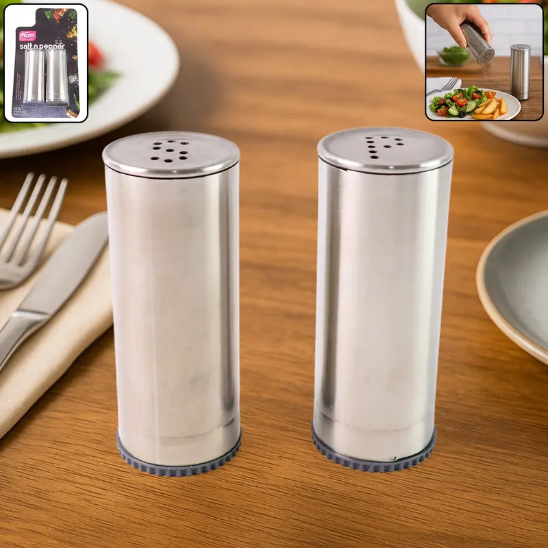Supermom Stainless Steel Salt And Pepper Shaker Duo – Dual-Dispenser Set 1
